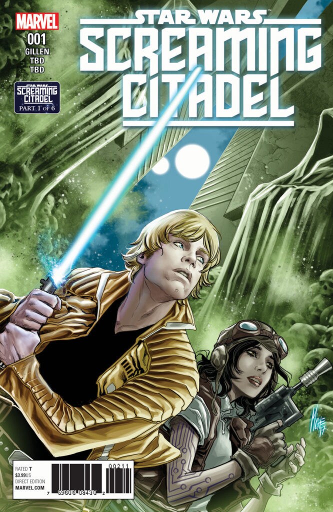 Luke Skywalker and Doctor Aphra face danger together, on the cover of Screaming Citadel's first issue.