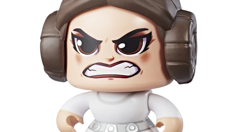 A Princess Leia Star Wars Mighty Muggs collectible figure with an angry expression on its face.