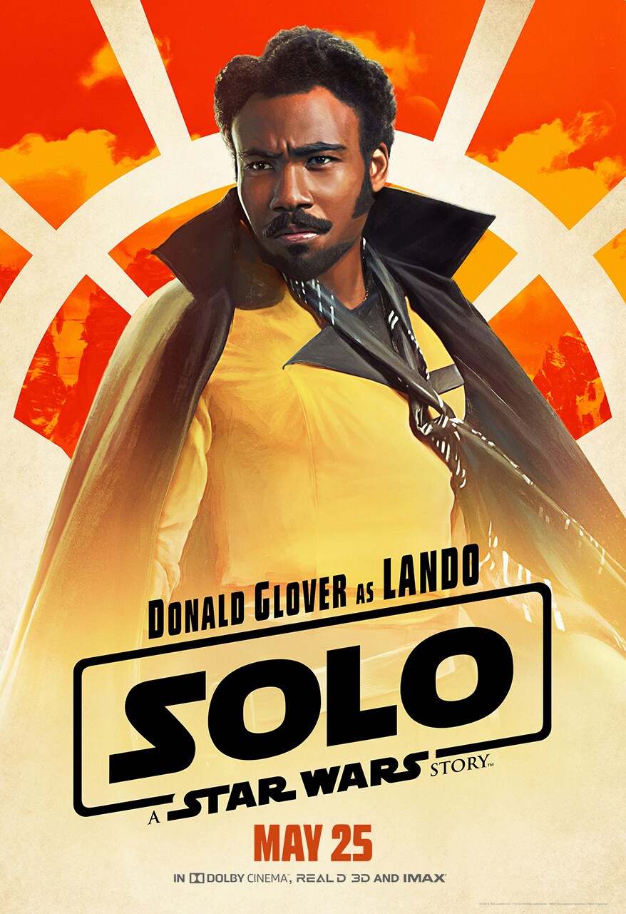 Donald Glover as Lando on a Solo: A Star Wars Story poster.