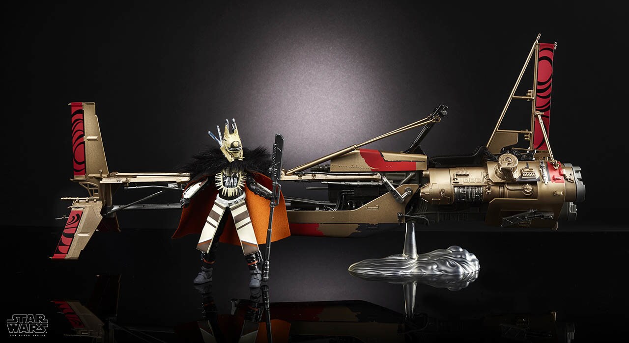 Hasbro's Black Series Enfys Nest action figure with swoop bike.