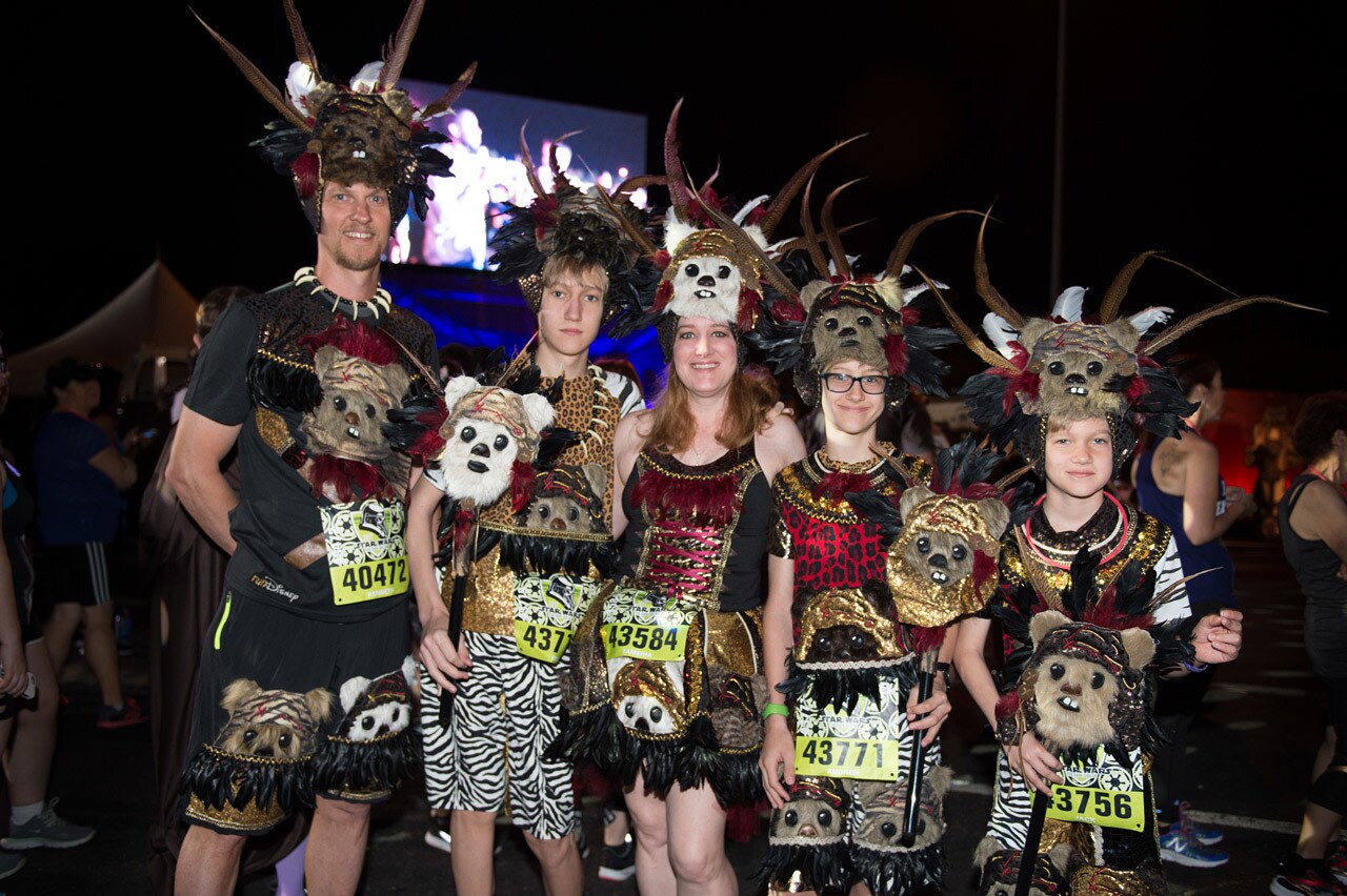 A team of runners at a runDisney Star Wars event dressed as ewoks.