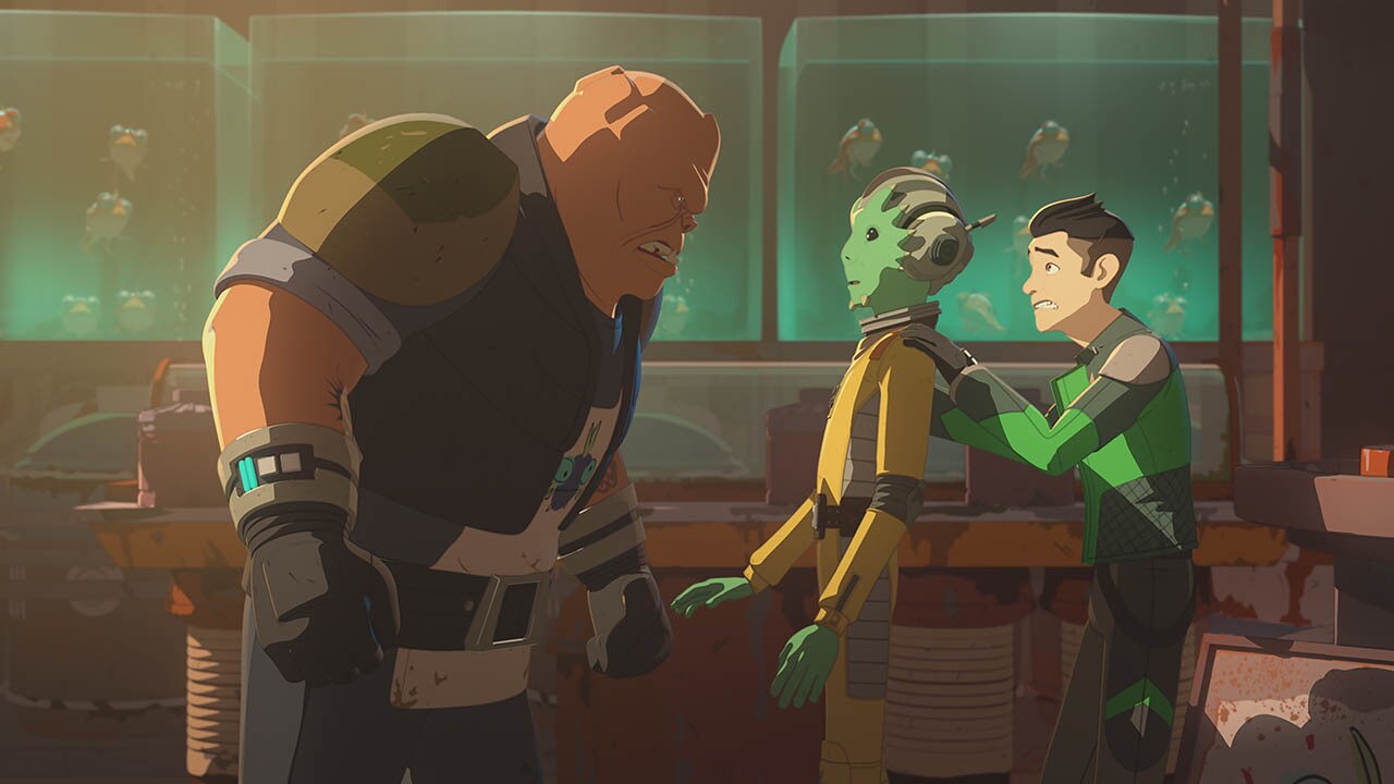 Kaz gets into trouble in a scene from Star Wars Resistance.