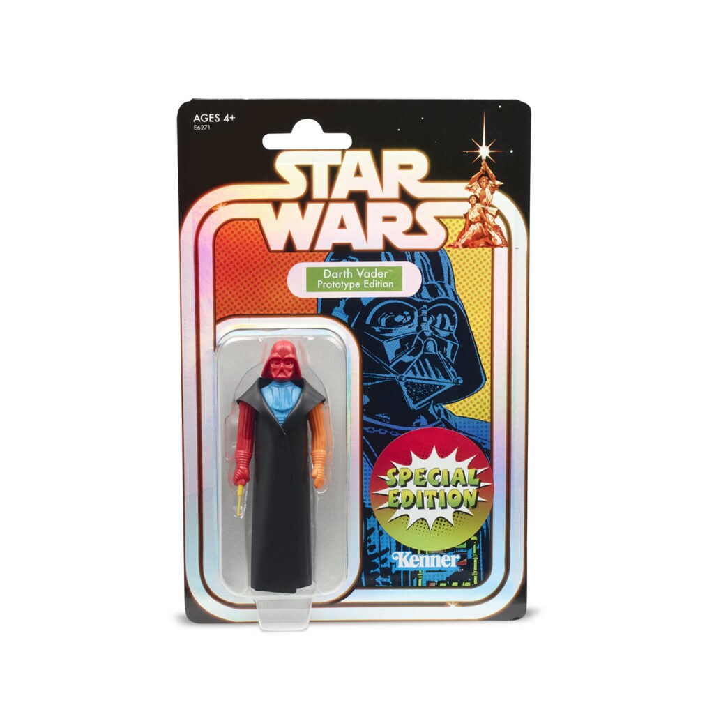 A multicolored Prototype Edition Darth Vader action figure in its packaging.