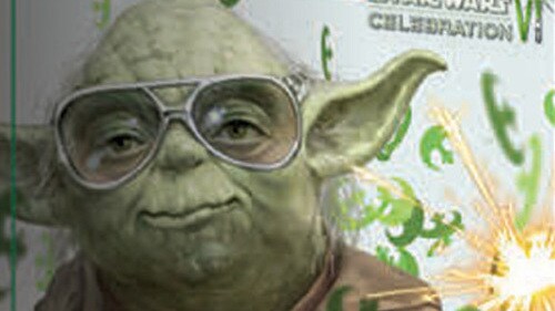 Yoda wears aviator sunglasses.
