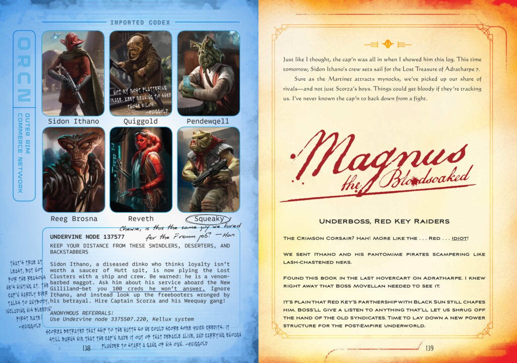 A page from Star Wars: Smuggler's Guide featuring notorious figures from the Outer Rim.
