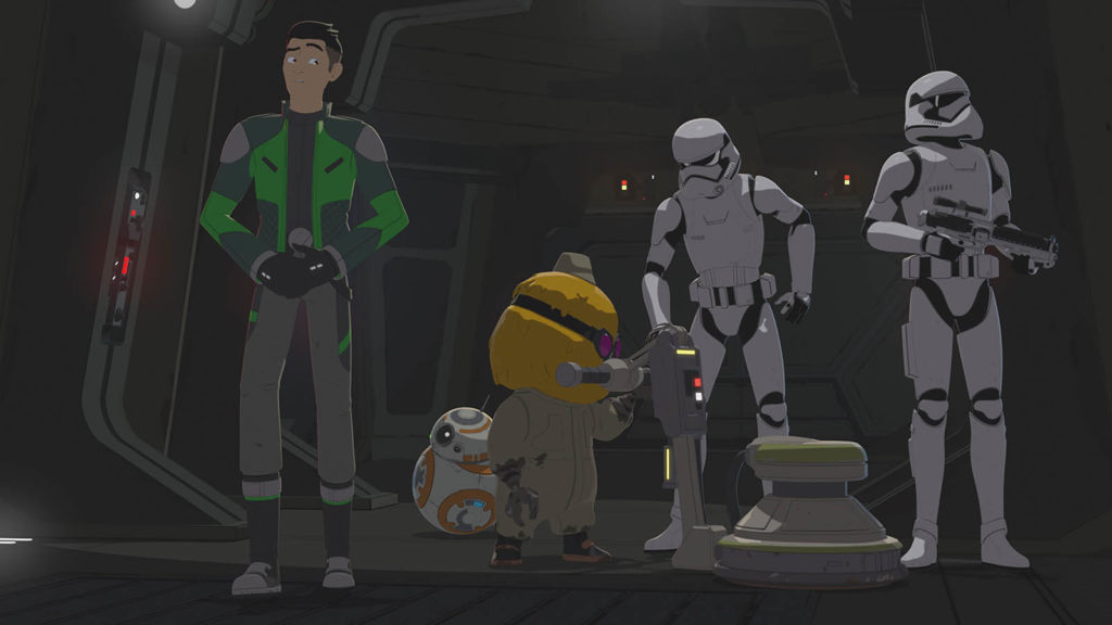 Opeepit is accosted in First Order Occupation, an episode of Star Wars Resistance.