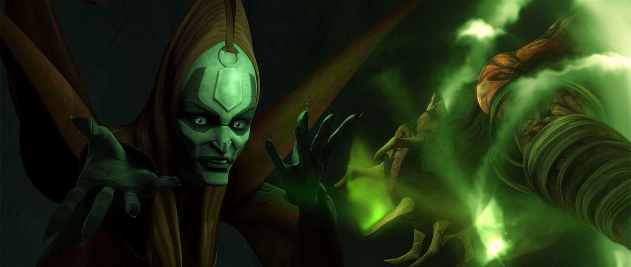 Mother Talzin performs dark magicks on Darth Maul in Star Wars: The Clone Wars.