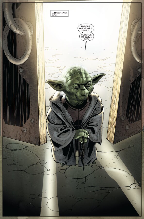 A comic panel featuring Yoda.