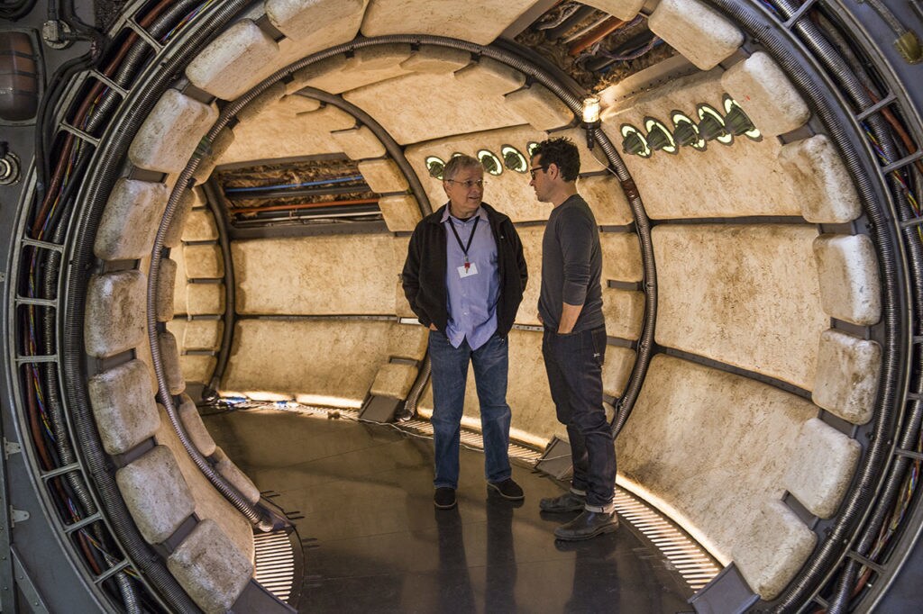 Lawrence Kasdan and J.J. Abrams on the set of Star Wars: The Force Awakens.