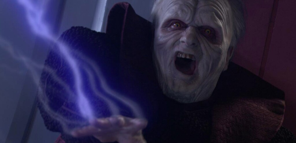 Darth Sidious uses Force lightning