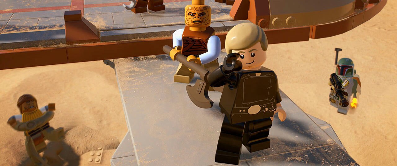 LEGO Star Wars: The Skywalker Saga gameplay of Luke at Jabba's sail barge