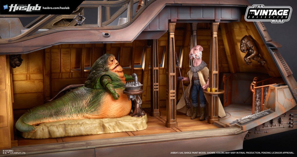 Jabba in his room on his Sail Barge prototype from Hasbro.