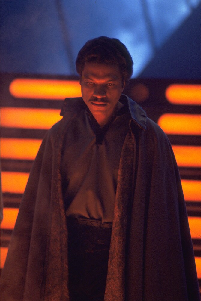 Lando Calrissian looks down in The Empire Strikes Back.