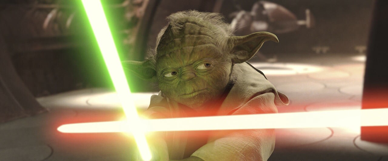 Yoda fighting Dooku in Star Wars: Attack of the Clones