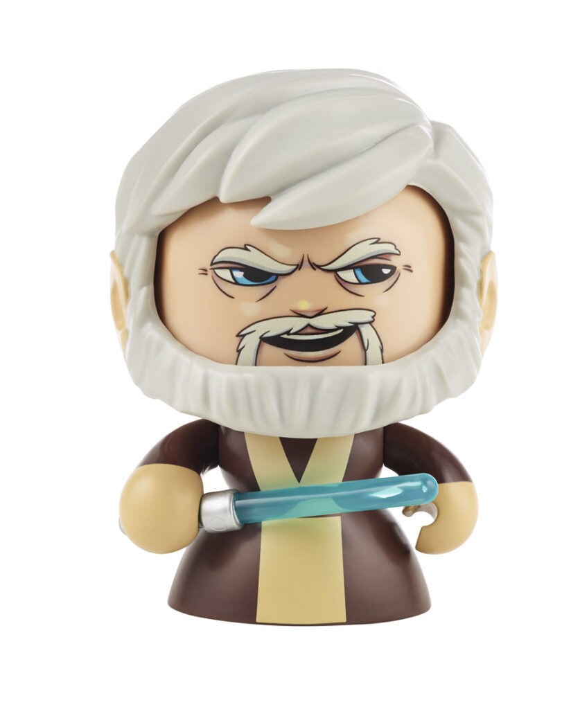 A side-eyeing Obi-Wan Kenobi Hasbro Mighty Muggs figure.
