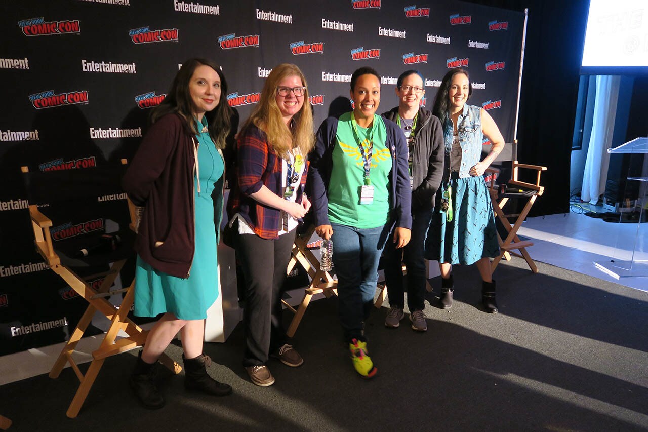 Authors are shown on a panel at NYCC 2018.