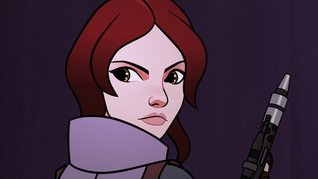 Jyn Erso holds a blaster pistol in Star Wars Forces of Destiny.
