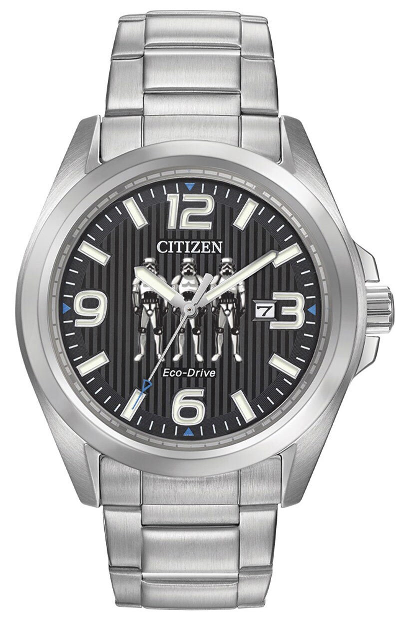 D23 Expo 2022 Citizen exclusive silver watch featuring stormtroopers.