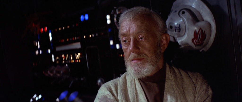 Obi-Wan stands aboard the Millennium Falcon in A New Hope.