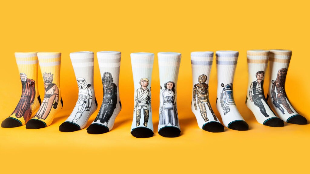 A display of Star Wars-themed socks by California-based clothing brand Stance. The socks feature characters as seen in Star Wars: A New Hope.