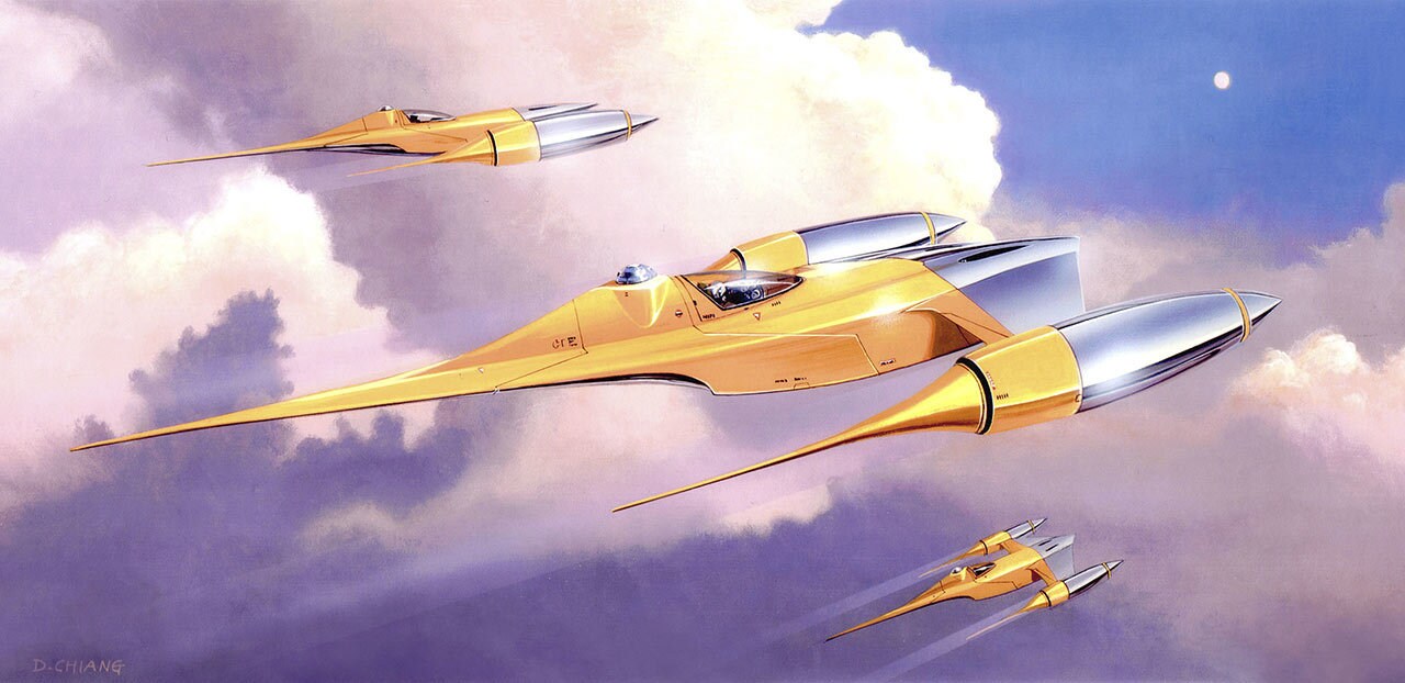 Doug Chiang's concept painting of the elegant Naboo N-1 starfighter 