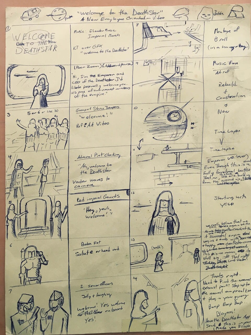 The original storyboards from "Star Wars: A New Employee Orientation."