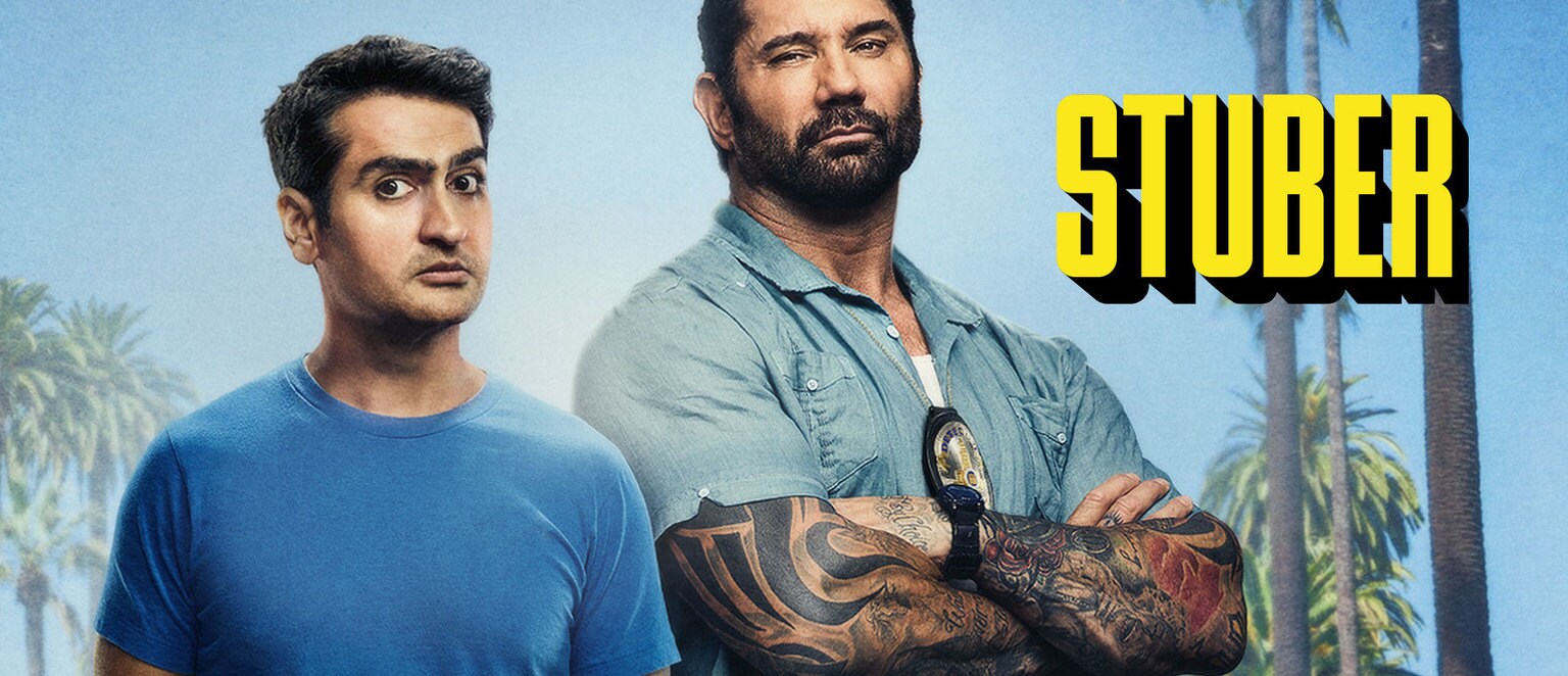 Actors Kumail Nanjiani and Dave Bautista from the movie "Stuber"