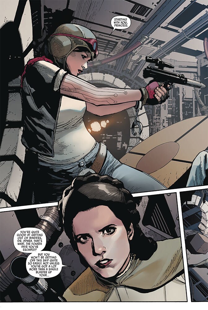 Doctor Aphra and Leia trying to escape 