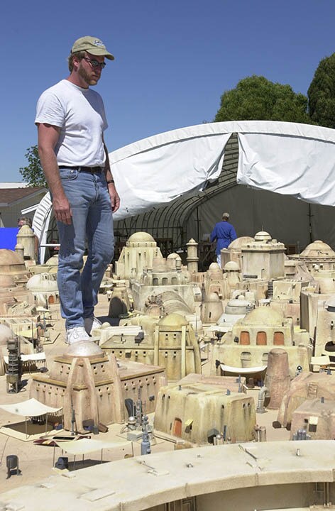Modelmaker John Goodson with miniature Tatooine Hanger Set.