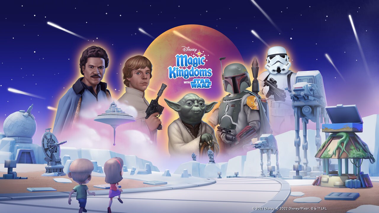 Disney Magic Kingdoms Star Wars key art featuring Luke Skywalker, Lando Calrissian, and more.