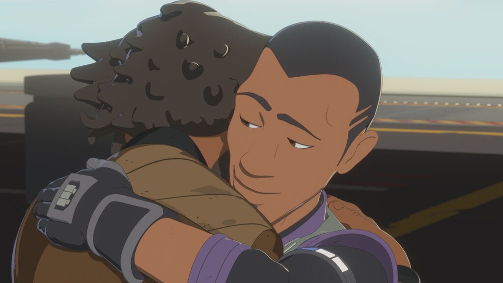 Yeager and his brother Marcus embrace on Star Wars Resistance.