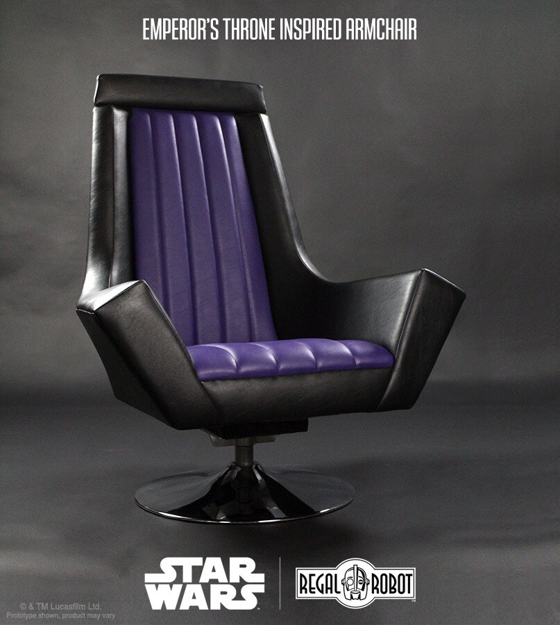 A purple and black Emperor's Throne inspired arm chair.
