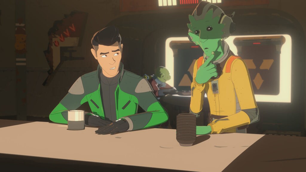 Kaz and Neeku at Aunt Z's in Star Wars Resistance.