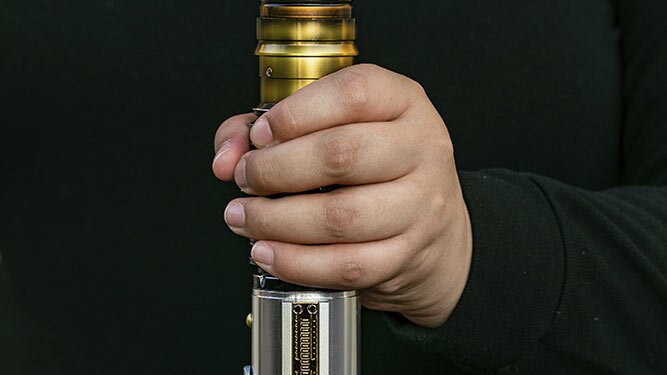 Close up of the lightsaber hilt from DisneyParks