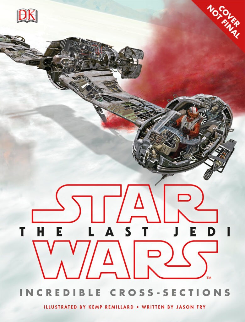 A Resistance pilot flies a ski speeder on a concept cover for the book Star Wars: The Last Jedi: Incredible Cross Sections.