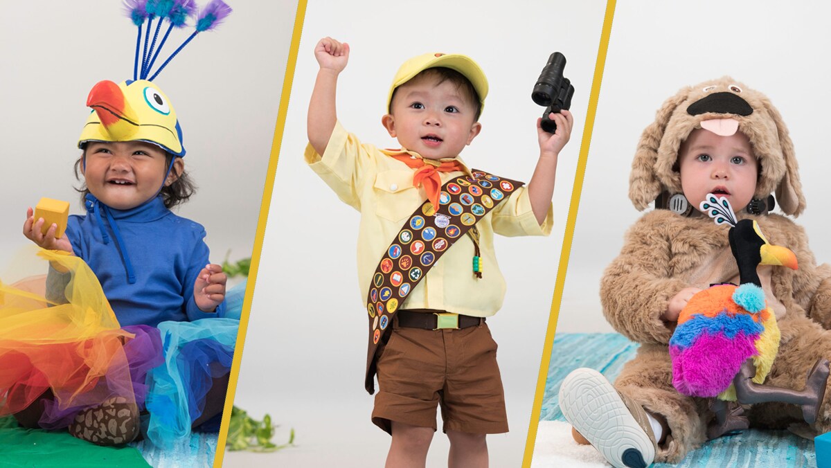 Babies Dressed as Russell, Dug, and Kevin from Up | Disney Family