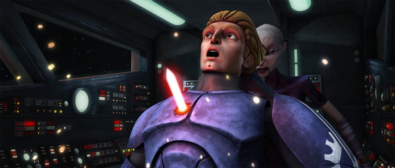 Ventress kills Captain Argyus as seen in "Cloak of Darkness."