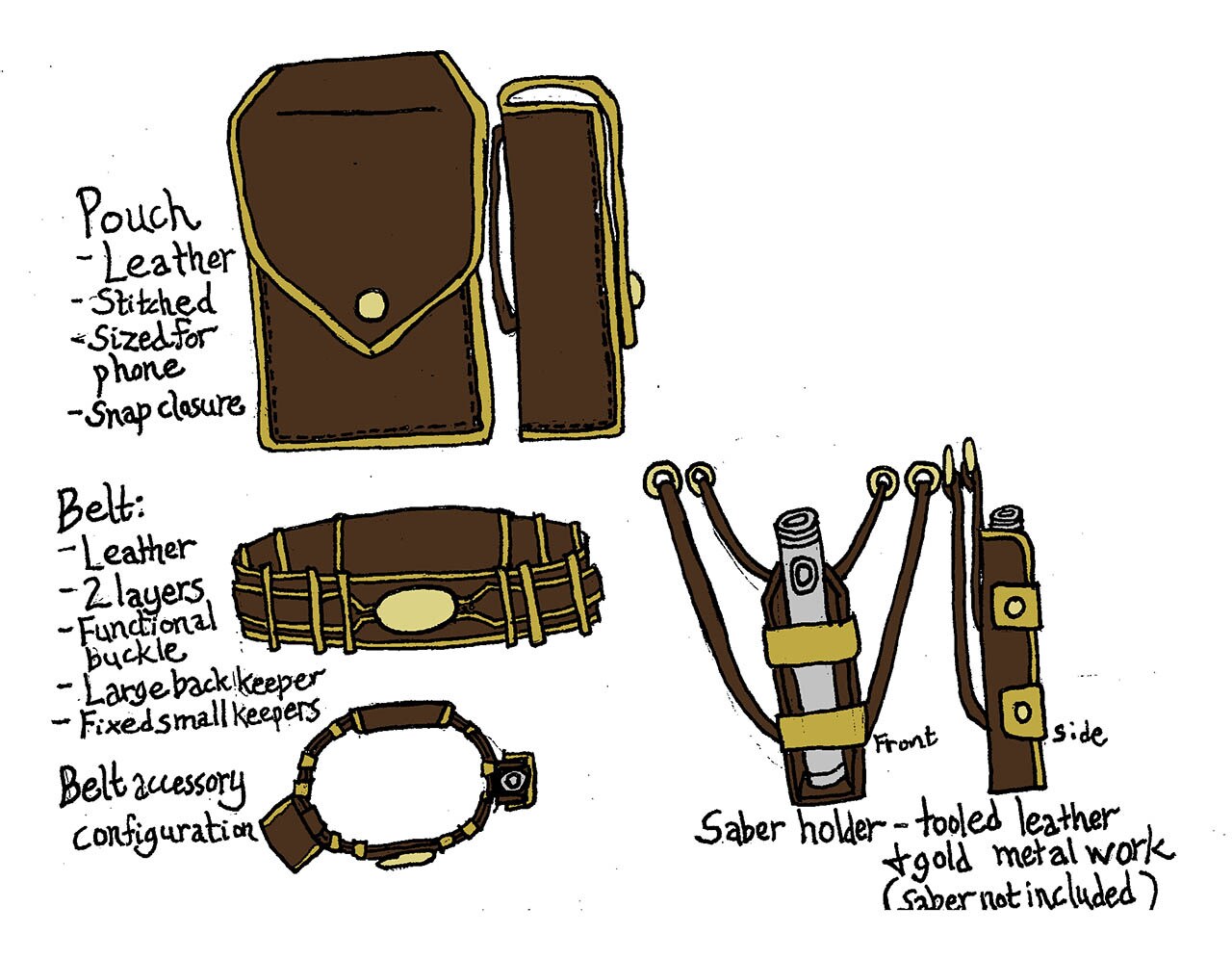 Caitlin Jacques's mission attire sketch pouch and belt for Krystina
