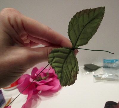 Paper rose - adding leaves to wire