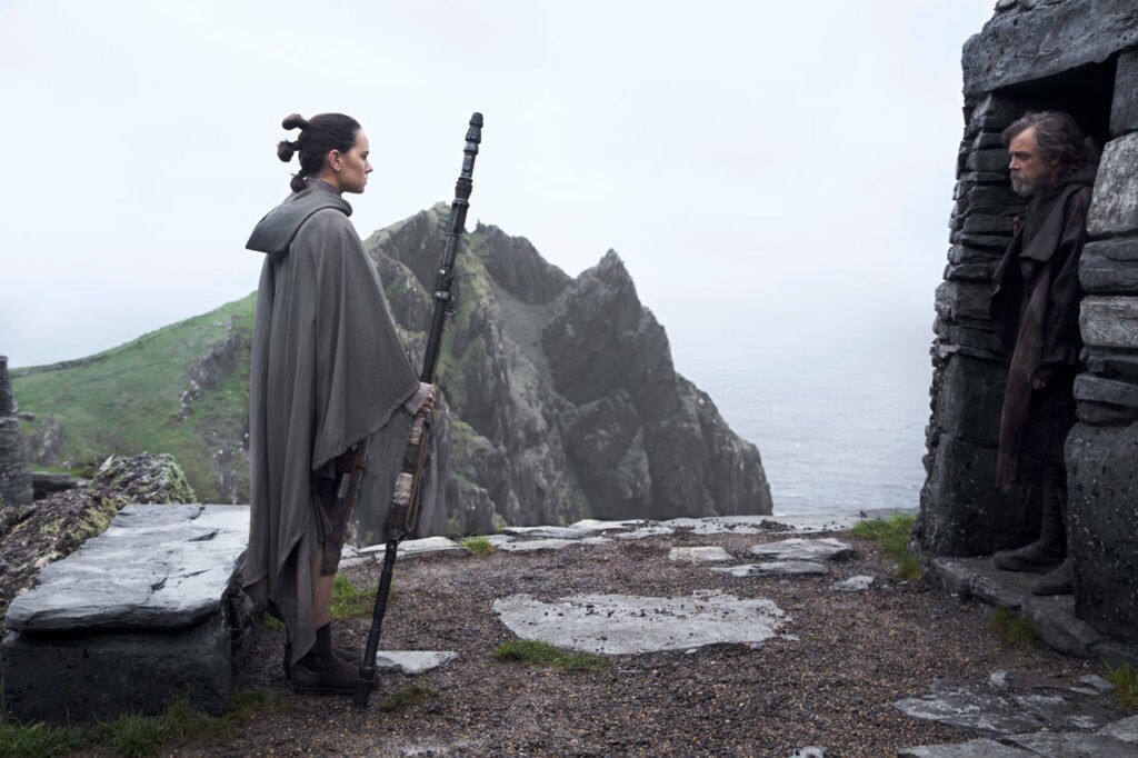 Rey meets Luke at his home on Ahch-To in Star Wars: The Last Jedi.