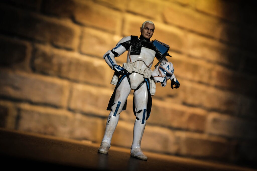 Captain Rex action figure holding his helmet from the Star Wars: The Black Series collection.