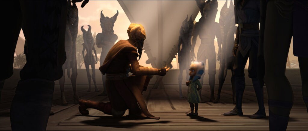 As a child, Ahsoka Tano meets Jedi Master Plo Koon.