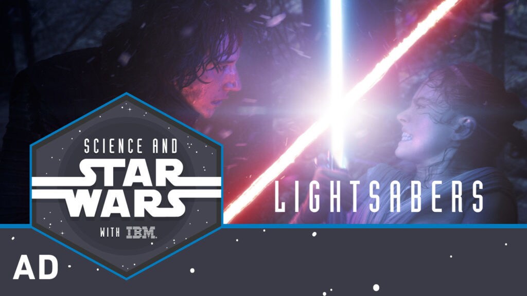 Kylo Ren and Rey engage in a lightsaber duel in an ad for Science and Star Wars with IBM.