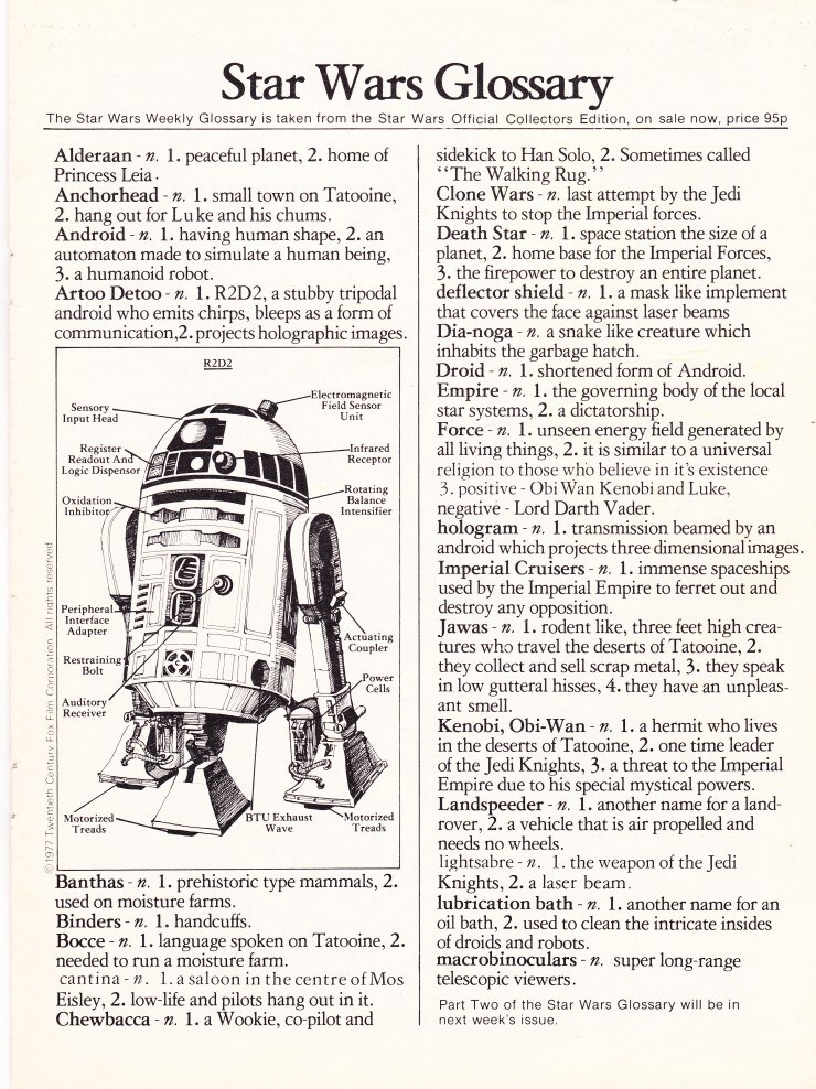 Star Wars Weekly No. 3 - glossary 