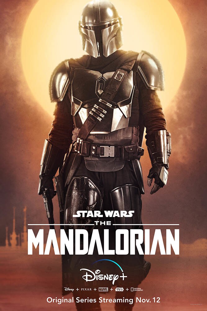A character poster for The Mandalorian featuring The Mandalorian.