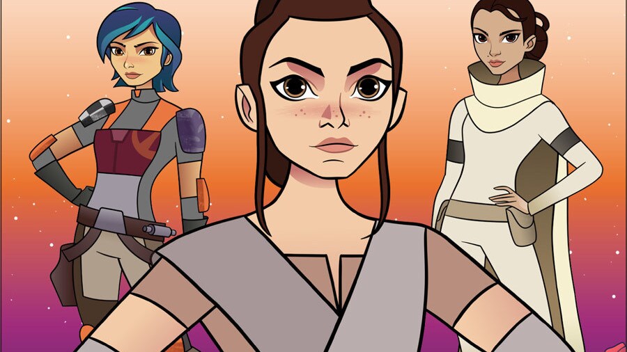 The cover of the book Star Wars Forces of Destiny: Daring Adventures: Volume 1 features Rey, Padmé, and Sabine.