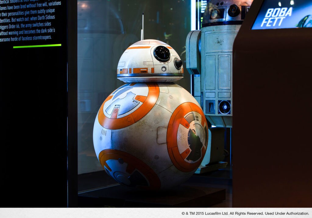 BB-8 on display at the Star Wars Identities exhibit.