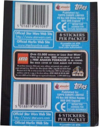 Star Wars: The Phantom Menace sticker - back of packet