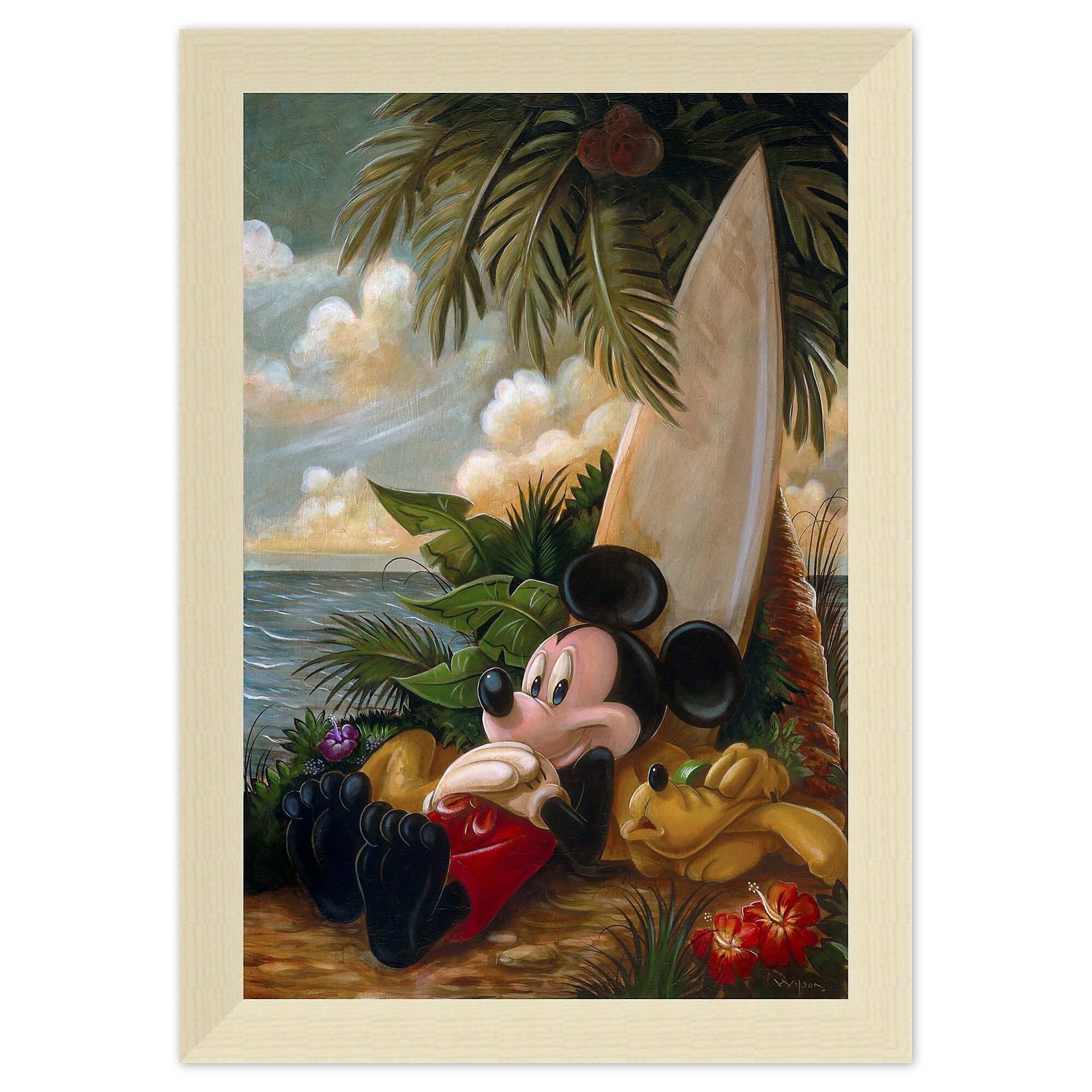 Mickey Mouse and Pluto ''Sundown Surfer Mickey Mouse'' Giclée by Darren Wilson
