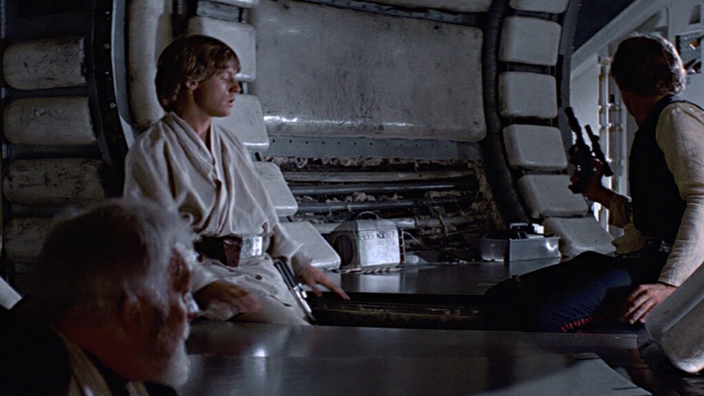 Luke and Han hide aboard the Millennium Falcon in Star Wars: A New Hope.